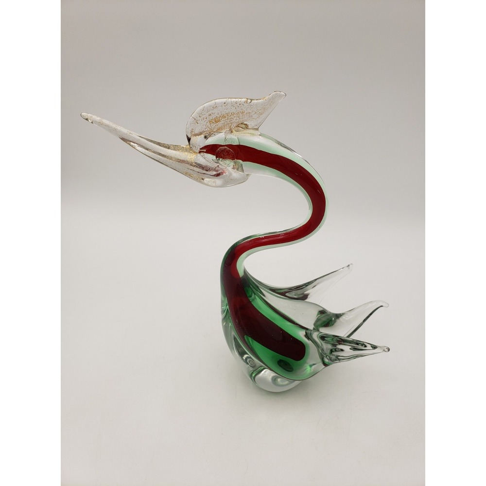 Vintage Murano Glass Swan‎ Sommerso Red Green & Clear Mid-Century 10.5 Inch - Picture 3 of 12